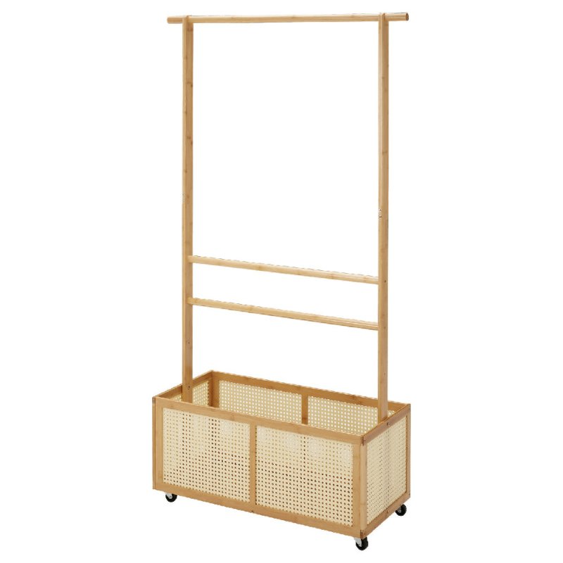 Bamboo Garment Rack with Woven Rattan Storage - Garment Rack - British D'sire