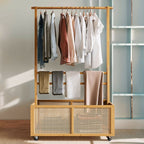 Bamboo Garment Rack with Woven Rattan Storage - Garment Rack - British D'sire