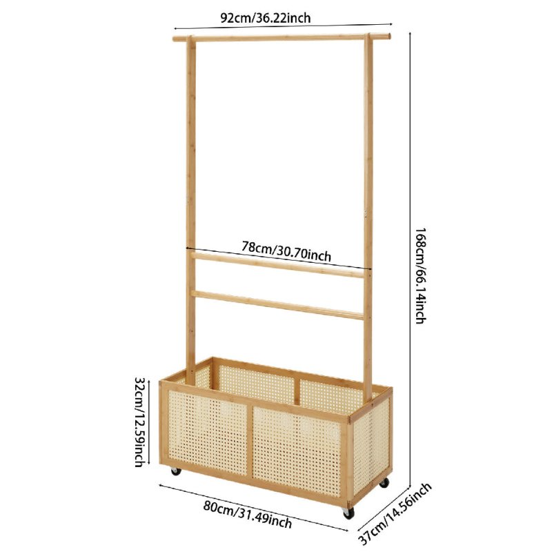 Bamboo Garment Rack with Woven Rattan Storage - Garment Rack - British D'sire