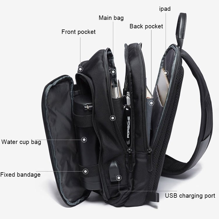 BANGE Fashion Casual Shoulder Bag Outdoor USB Chest Bag (Black) - British D'sire