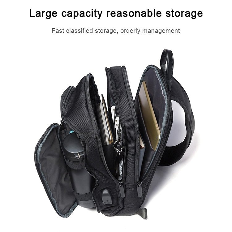 BANGE Fashion Casual Shoulder Bag Outdoor USB Chest Bag (Black) - British D'sire