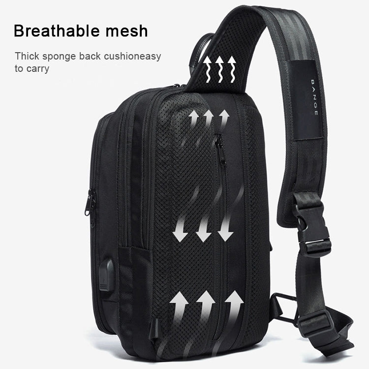 BANGE Fashion Casual Shoulder Bag Outdoor USB Chest Bag (Black) - British D'sire