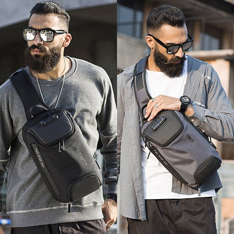 BANGE Men Security USB Chest Bag Portable Outdoor Shoulder Bag(Grey) - British D'sire