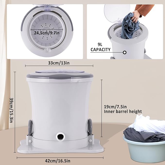 BAOSHISHAN Manual Spin Dryer for Clothes 9L Mini Spin Dryer Non-Electric Portable Clothes Dryer With Drain Pipe for Apartment Dorm Camping - British D'sire