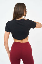 Basic Crew Neck Women's Crop Top in Black - Shirts & Tops - British D'sire