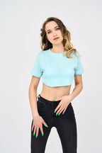 Basic Crew Neck Women's Crop Top in Celeste - Shirts & Tops - British D'sire