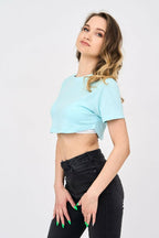 Basic Crew Neck Women's Crop Top in Celeste - Shirts & Tops - British D'sire