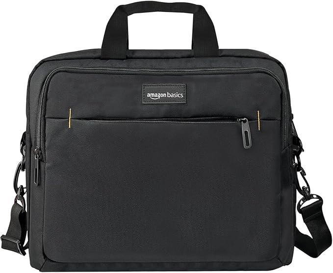 Basics Compact Laptop Shoulder Bag Carrying Case with Padded Strap and Zippered Accessory Pocket, 1 - Pack, 39.6 cm, Black - Laptop Bag - British D'sire