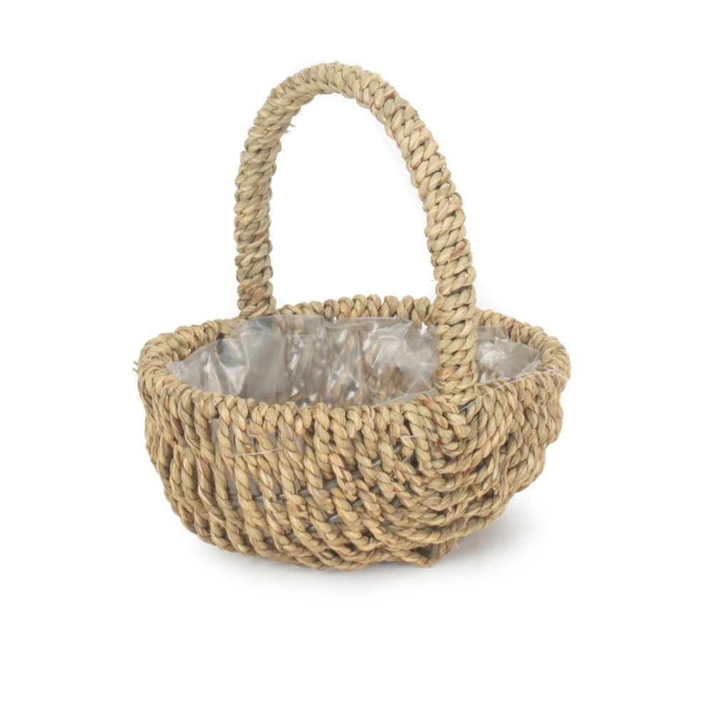 Red Hamper Small Seagrass Plastic Lined Shopping Basket