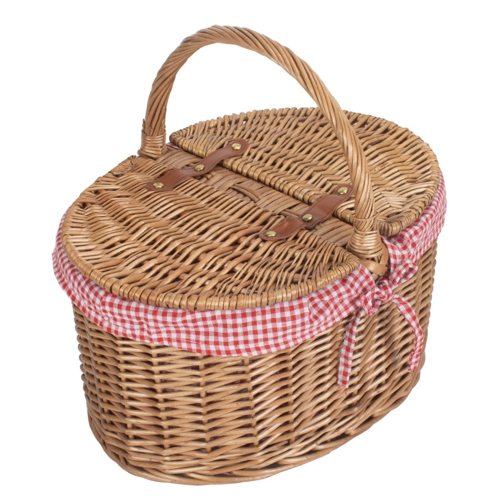 Red Hamper Large Light Steamed Oval Butterfly Lidded Picnic Basket