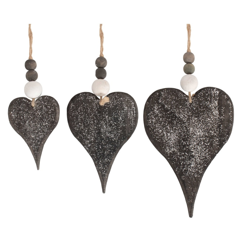 Set of 3 Hanging Glitter Heart Wicker Decorations Main image