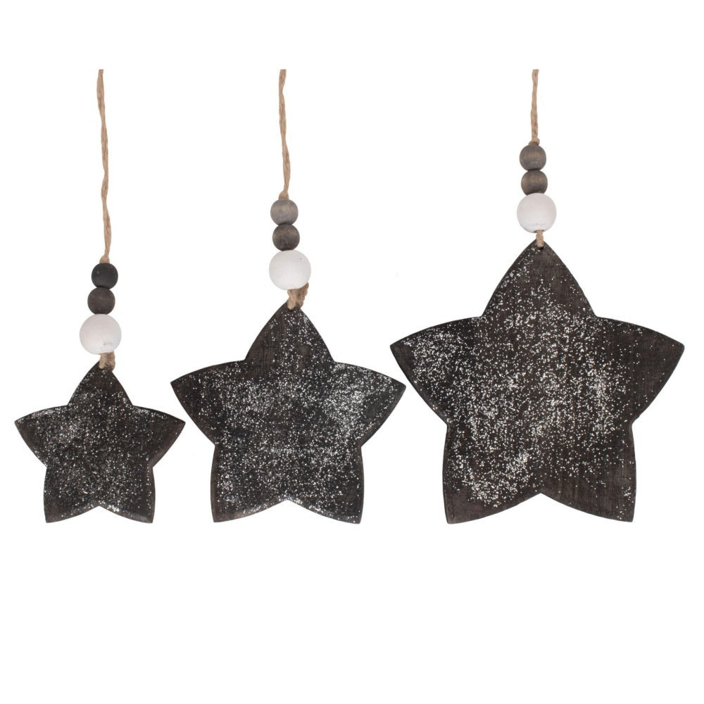 Set of 3 Hanging Glitter Star Wicker Decorations Main image