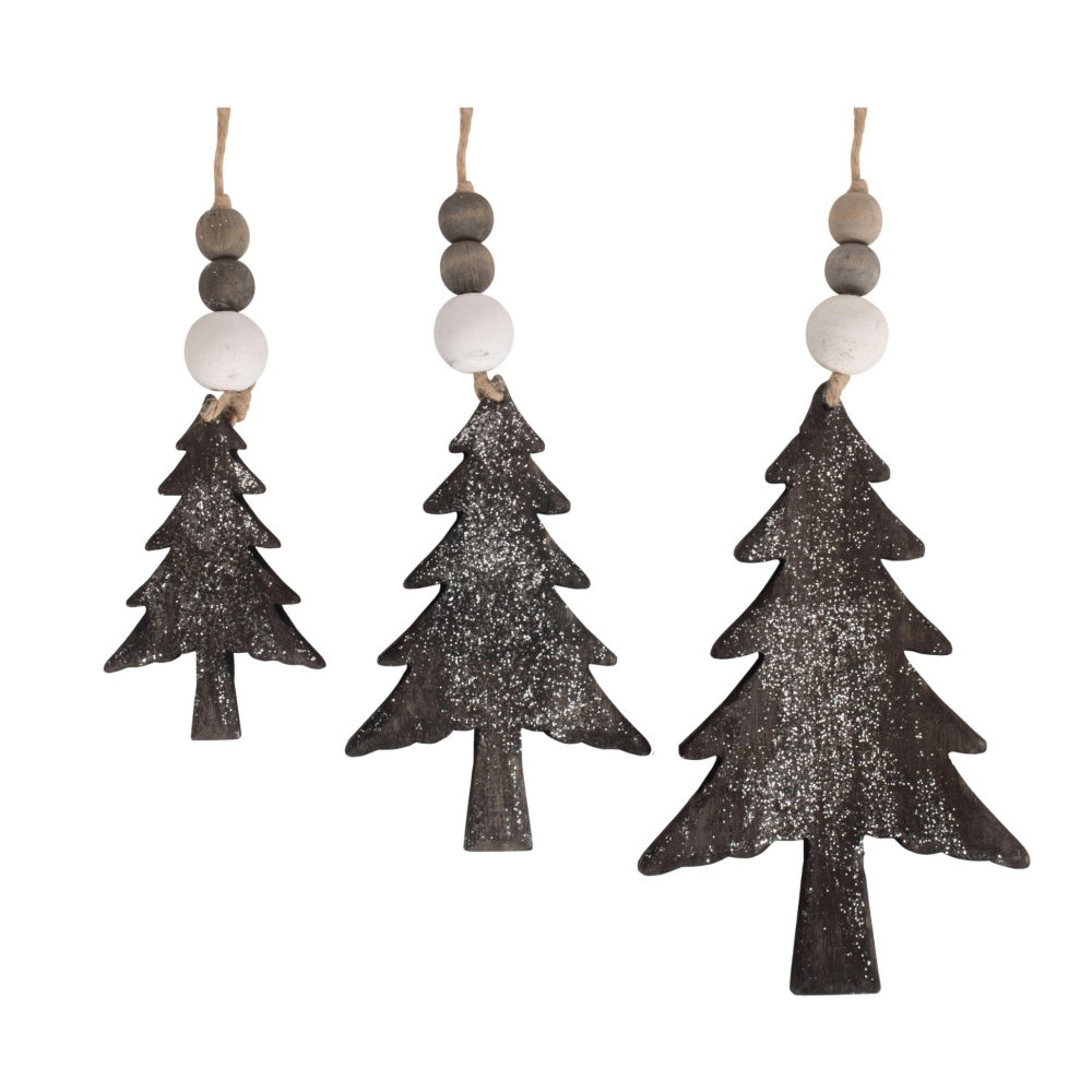 Set of 3 Hanging Glitter Christmas Tree Wicker Decorations Main image