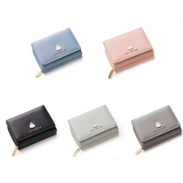 BATSIOE Square Ladies Wallet Tri - Fold Multi - Function Card Holder Zipper Cartoon Coin Purse(Light Green) - British D'sire