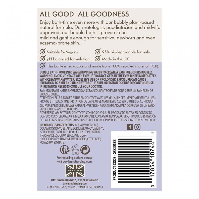 Baylis and Harding Goodness Kids Lavender & Vanilla Natural Bubble Bath, 500ml - Bubble Bath - British D'sire
