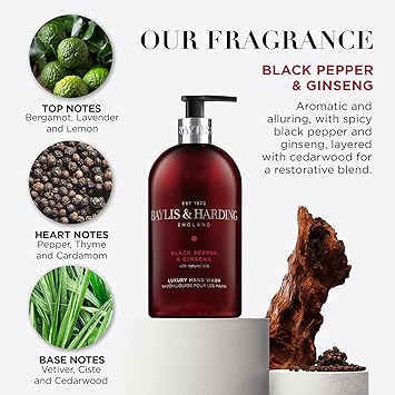 Baylis & Harding Black Pepper and Ginseng Hand Wash, 500 ml (Pack of 3) - Vegan Friendly - Hand Wash - British D'sire