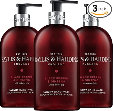Baylis & Harding Black Pepper and Ginseng Hand Wash, 500 ml (Pack of 3) - Vegan Friendly - Hand Wash - British D'sire