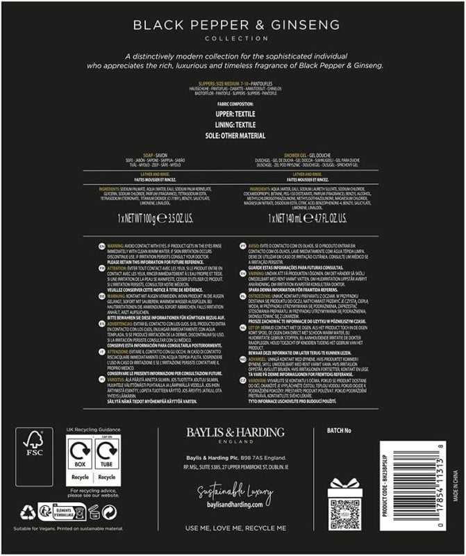 BAYLIS & HARDING BLACK PEPPER LUXURY SLIPPER SET - Bath & Body Gift Sets - British D'sire