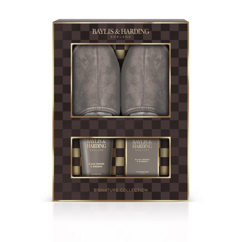 BAYLIS & HARDING BLACK PEPPER LUXURY SLIPPER SET - Bath & Body Gift Sets - British D'sire Main image