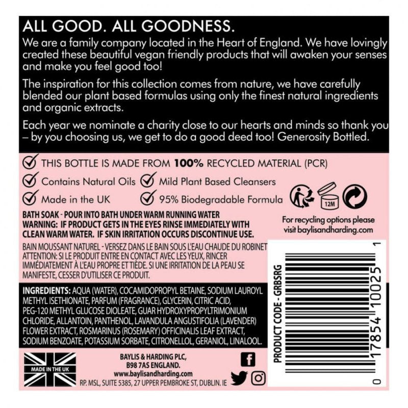 Baylis & Harding Goodness Rose & Geranium Bath Soak, 500ml - Bath Soak - British D'sire