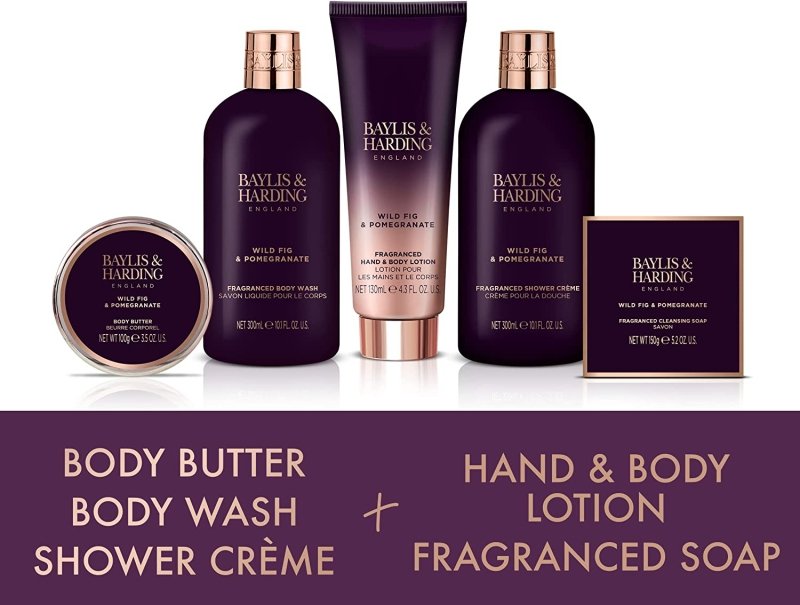 Baylis & Harding Limited Edition Wild Fig & Pomegranate Perfect Pamper Gift Pack - Vegan Friendly - Bath & Body Gift Sets - British D'sire