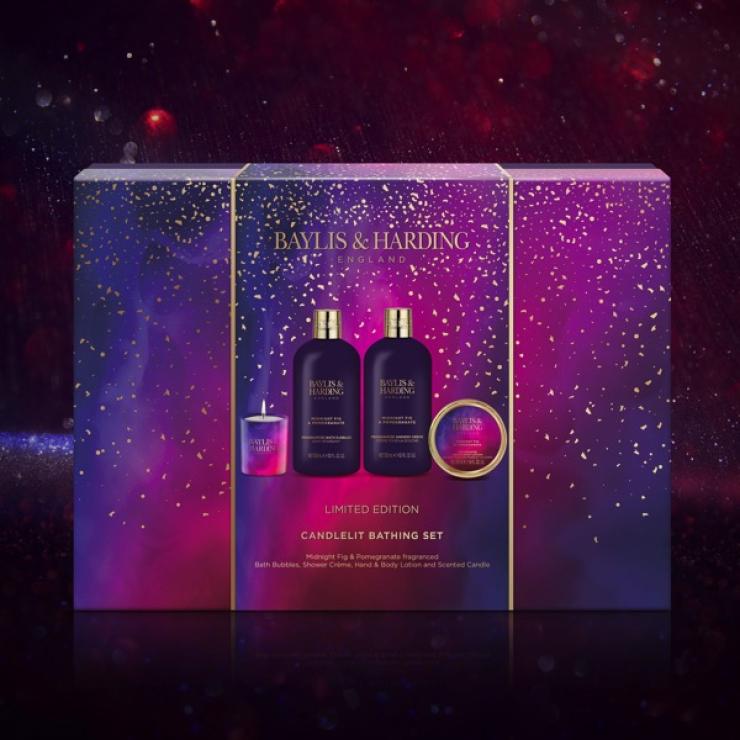 Baylis & Harding Midnight Fig & Pomegranate Luxury Candlelit Bathing Gift Set - Vegan Friendly - Bath & Body Gift Sets - British D'sire