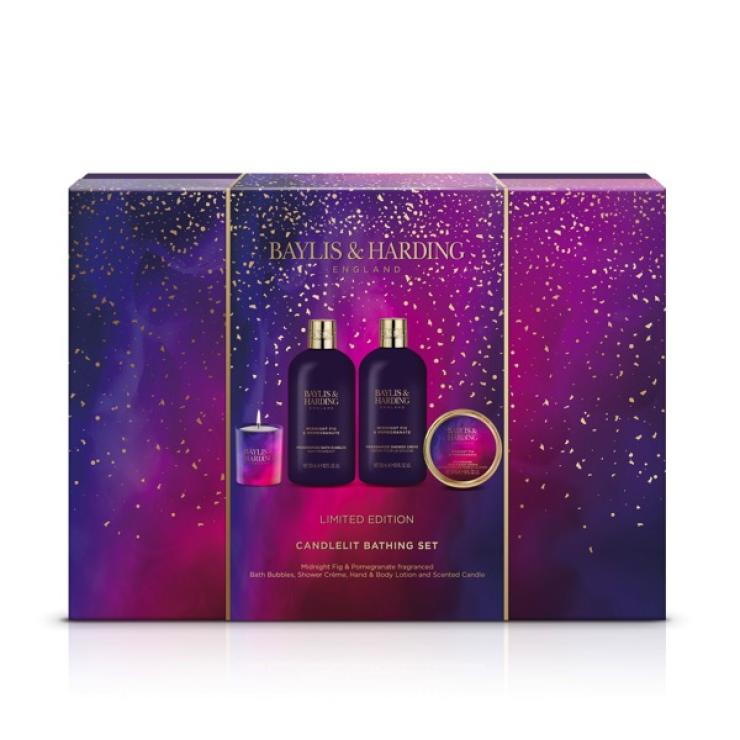 Baylis & Harding Midnight Fig & Pomegranate Luxury Candlelit Bathing Gift Set - Vegan Friendly - Bath & Body Gift Sets - British D'sire