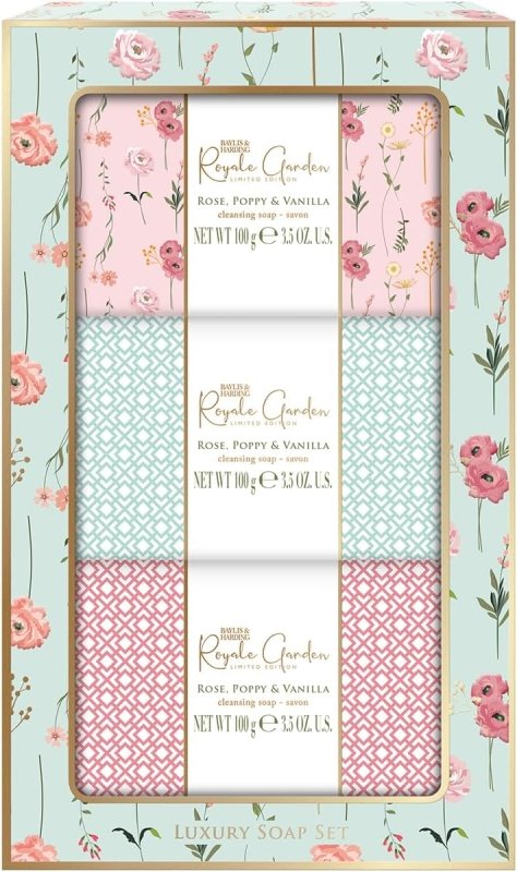 Baylis & Harding Royale Garden Rose, Poppy & Vanilla Luxury Wrapped Soaps Gift Set - Vegan Friendly (Pack of 1) - Bath & Body Gift Sets - British D'sire Main image
