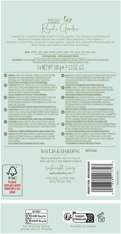 Baylis & Harding Royale Garden Rose, Poppy & Vanilla Luxury Wrapped Soaps Gift Set - Vegan Friendly (Pack of 1) - Bath & Body Gift Sets - British D'sire