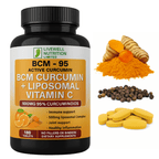 BCM – 95 Active Curcumin + Liposomal Vitamin C Advanced Formula 180 Tablets,1500mg (Turmeric Rhizome) - Multivitamin supplement - British D'sire