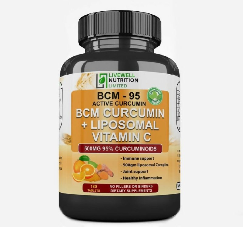 BCM – 95 Active Curcumin + Liposomal Vitamin C Advanced Formula 180 Tablets,1500mg (Turmeric Rhizome) - Multivitamin supplement - British D'sire