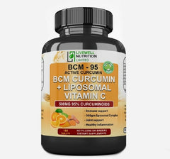 BCM – 95 Active Curcumin + Liposomal Vitamin C Advanced Formula 180 Tablets,1500mg (Turmeric Rhizome) - Multivitamin supplement - British D'sire