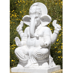 Beads for Less - Life - Size Ganesha Statue - QUYANG White Marble Stone Carving - Bring Luck, Prosperity, and Positive Energy to Your Home - Stone Carving Statue - British D'sire
