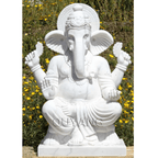 Beads for Less - Life - Size Ganesha Statue - QUYANG White Marble Stone Carving - Bring Luck, Prosperity, and Positive Energy to Your Home - Stone Carving Statue - British D'sire