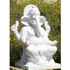 Beads for Less - Life - Size Ganesha Statue - QUYANG White Marble Stone Carving - Bring Luck, Prosperity, and Positive Energy to Your Home - Stone Carving Statue - British D'sire
