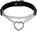 BEHAHAI 1 PCS Heart Leather Choker Black O Ring Vintage Gothic Punk Choker Fancy Dress Rock Choker Necklace PU Leather Collar Choker - Necklaces & Pendants - British D'sire