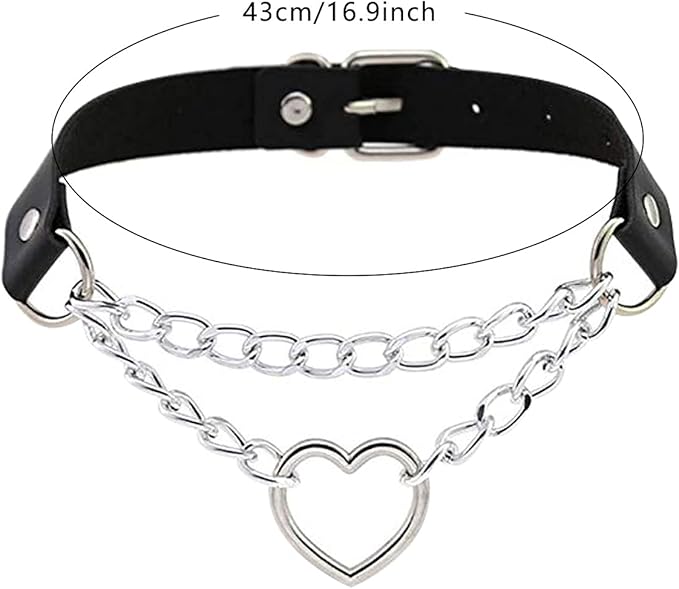 BEHAHAI 1 PCS Heart Leather Choker Black O Ring Vintage Gothic Punk Choker Fancy Dress Rock Choker Necklace PU Leather Collar Choker Secondary image