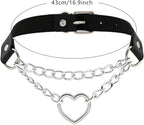 BEHAHAI 1 PCS Heart Leather Choker Black O Ring Vintage Gothic Punk Choker Fancy Dress Rock Choker Necklace PU Leather Collar Choker - Necklaces & Pendants - British D'sire