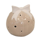 Beige LED Bauble with Bow Christmas Decoration - Figurines - British D'sire