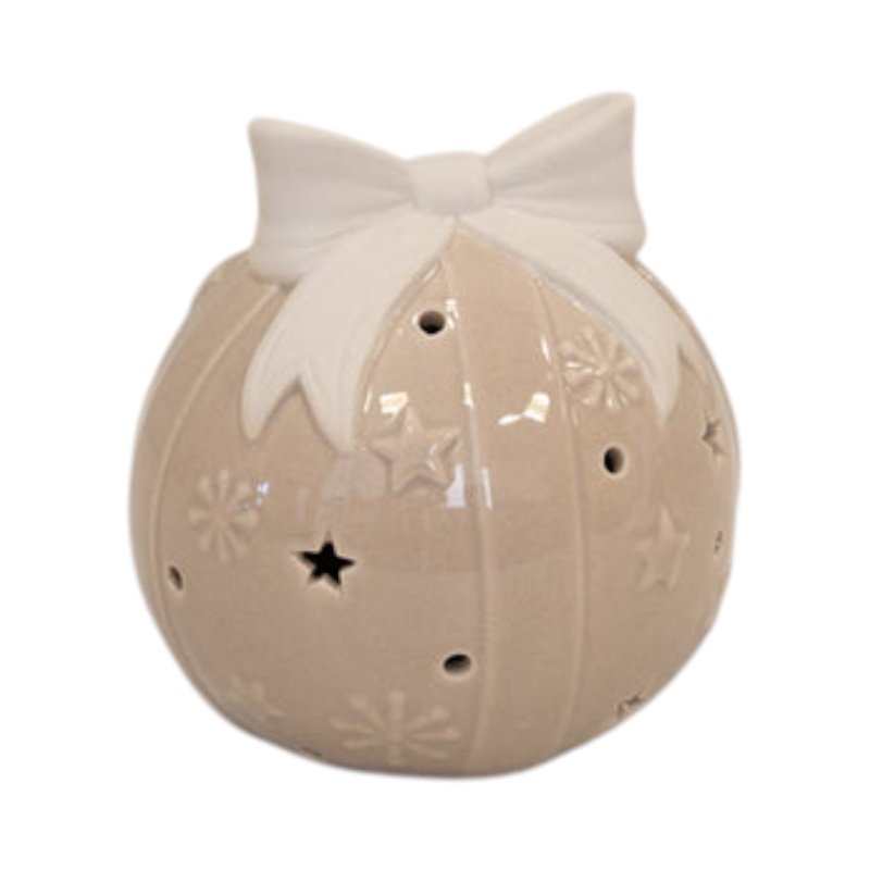 Beige LED Bauble with Bow Christmas Decoration - Figurines - British D'sire