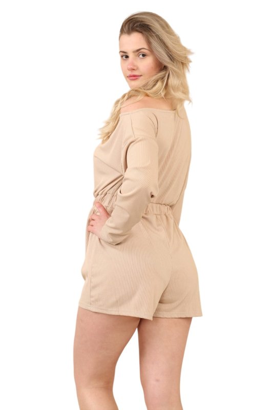 Beige Long Sleeve Drawstring Playsuit Secondary image