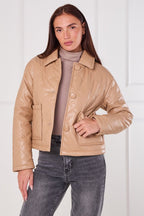 Beige Quilted Faux PU Jacket - jacket - British D'sire