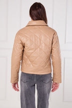 Beige Quilted Faux PU Jacket - jacket - British D'sire
