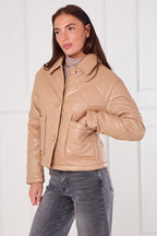 Beige Quilted Faux PU Jacket - jacket - British D'sire