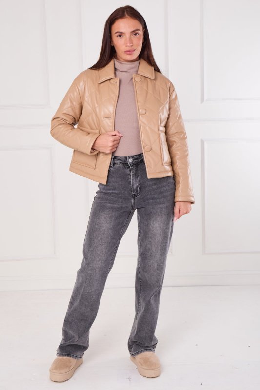 Beige Quilted Faux PU Jacket Secondary image
