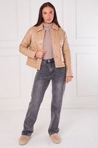 Beige Quilted Faux PU Jacket - jacket - British D'sire