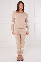 Beige Stripe Knitted Co - Ord Set – Loungewear Two Piece - British D'sire