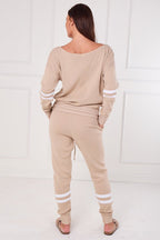 Beige Stripe Knitted Co - Ord Set – Loungewear Two Piece - British D'sire