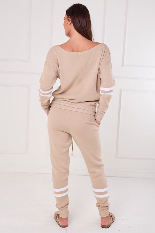Beige Stripe Knitted Co - Ord Set – Loungewear Two Piece - British D'sire