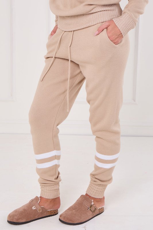 Beige Stripe Knitted Co - Ord Set – Loungewear Two Piece - British D'sire